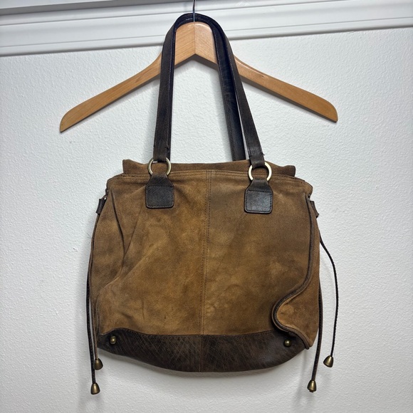 Vintage LATICO NJ USA Genuine Suede Leather Handbag Tote Shoulder Bag Brown - Picture 2 of 8